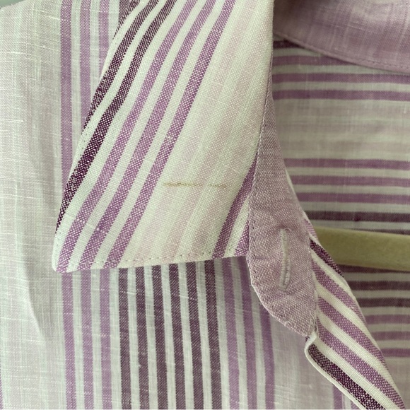Chico’s Purple Striped Linen Button up Chico’s Size 3/ XL - Picture 6 of 8